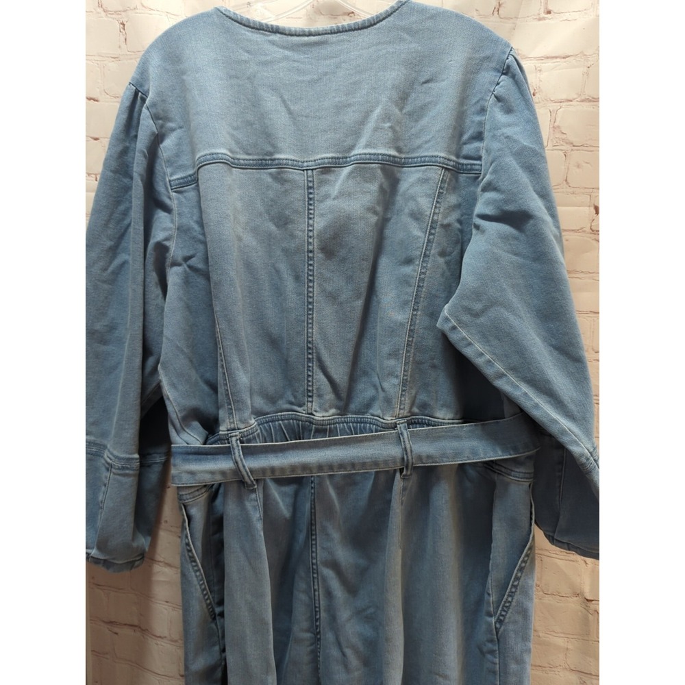 Lane Bryant blue jean romper 24S 24 short belted waist zip front wide leg 3/4slv - Picture 12 of 15